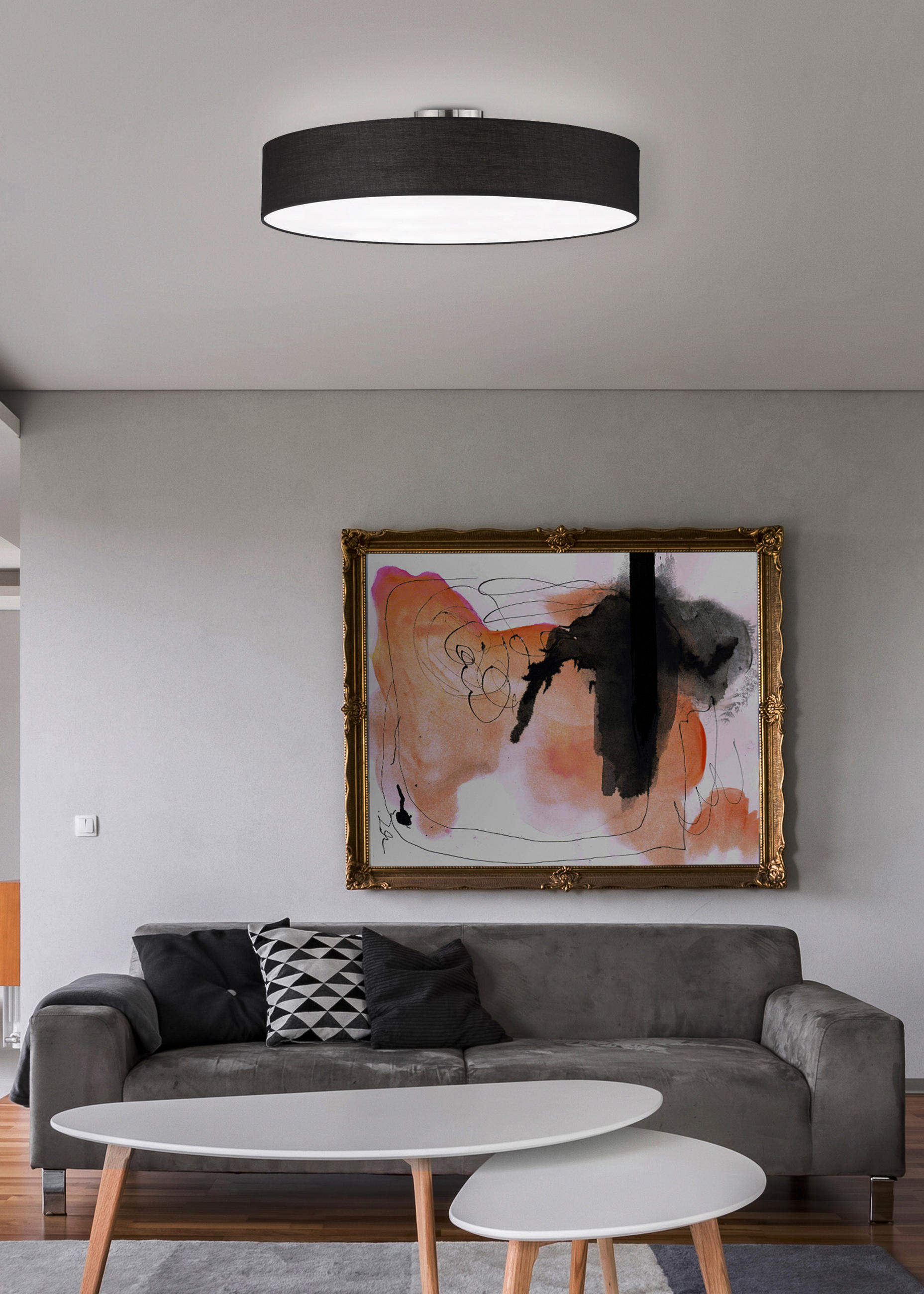 DECKENLEUCHTE Hostel 65/17 cm   - Schwarz/Nickelfarben, Basics, Textil/Metall (65/17cm) - Trio Leuchten