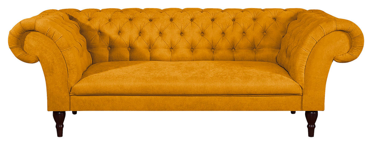 3-SITZER-SOFA in Mikrofaser Senfgelb  - Senfgelb/Braun, Design, Holz/Textil (232/79/97cm) - Livetastic