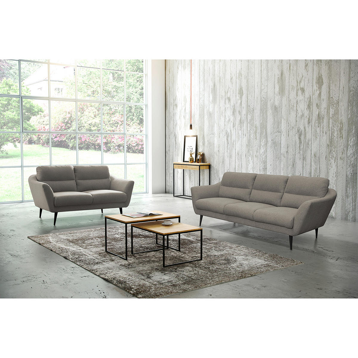 3-SITZER-SOFA Webstoff Grau  - Schwarz/Grau, Design, Holz/Textil (209/87/88cm) - Livetastic