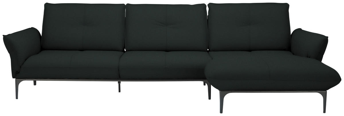 ECKSOFA in Echtleder Schwarz  - Schwarz, Design, Leder/Metall (319/182cm) - Valnatura