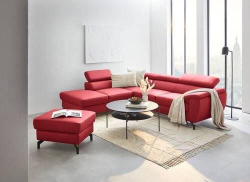 ECKSOFA Rot Echtleder  - Rot/Schwarz, Design, Leder/Metall (220/256cm) - Celina Home