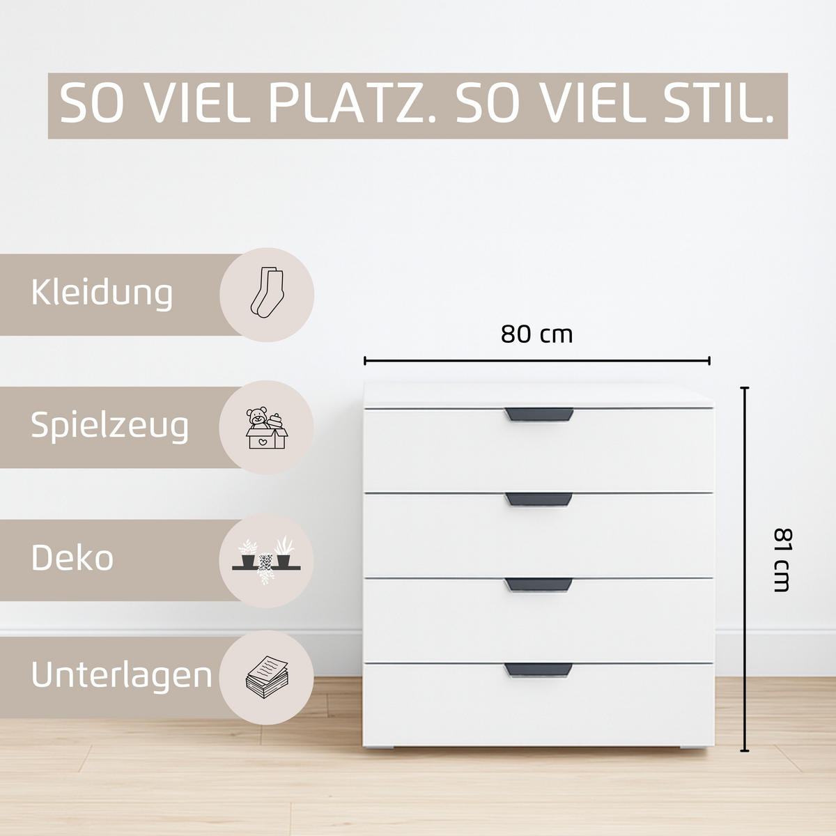 KOMMODE  in 80/81/42 cm  - Dunkelgrau/Weiß, Design, Holzwerkstoff/Metall (80/81/42cm) - Carryhome