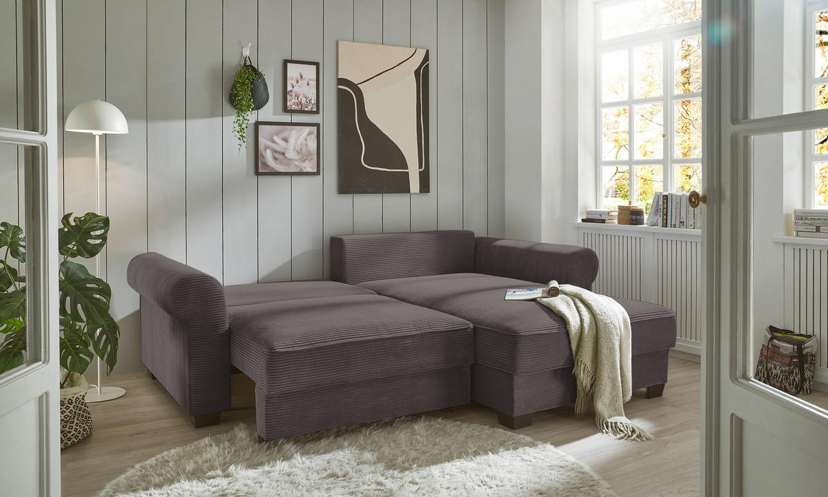 ECKSOFA in Cord Dunkelgrau  - Dunkelgrau/Schwarz, Konventionell, Kunststoff/Textil (255/185cm) - MID.YOU