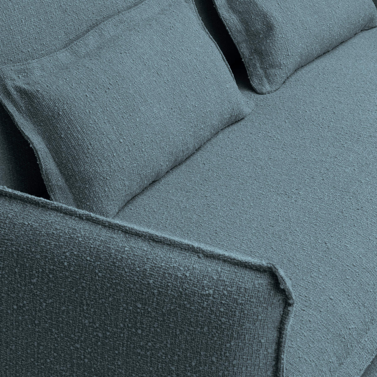 HUSSEN-SOFA in Flachgewebe, Bouclé Blau  - Blau, Trend, Textil/Metall (195/82/98cm) - Livetastic