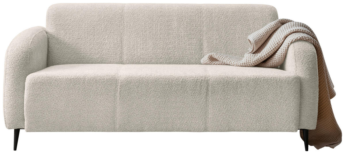 3-SITZER-SOFA in Bouclé Weiss  - Weiss/Schwarz, Modern, Textil/Metall (180/76/90cm) - Livetastic