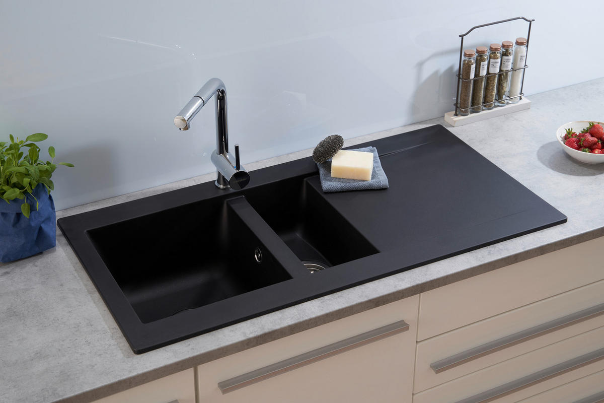 SPÜLE 1712DENVER100X50S  - Schwarz, Trend, Glas/Kunststoff (100/20/50cm) - Respekta