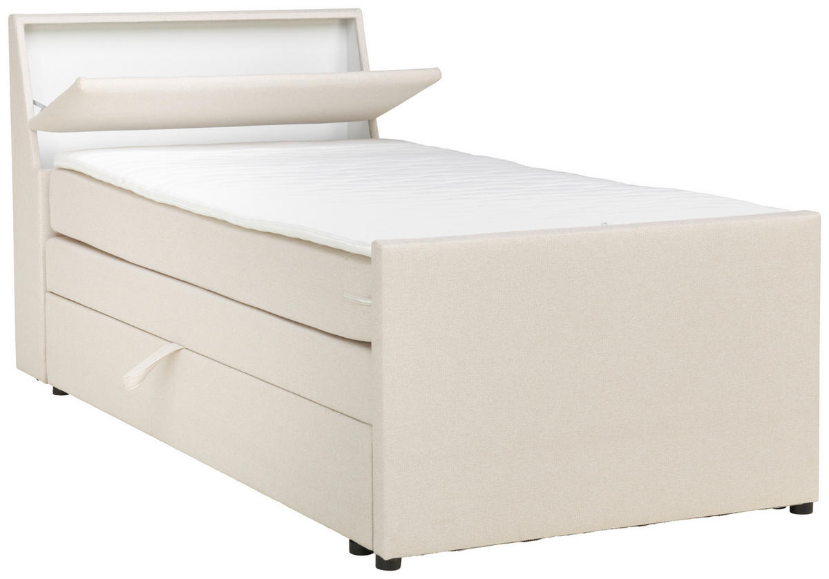 BOXSPRINGBETT 100/200 cm  in Creme  - Creme/Schwarz, MODERN, Holz/Textil (100/200cm) - MID.YOU