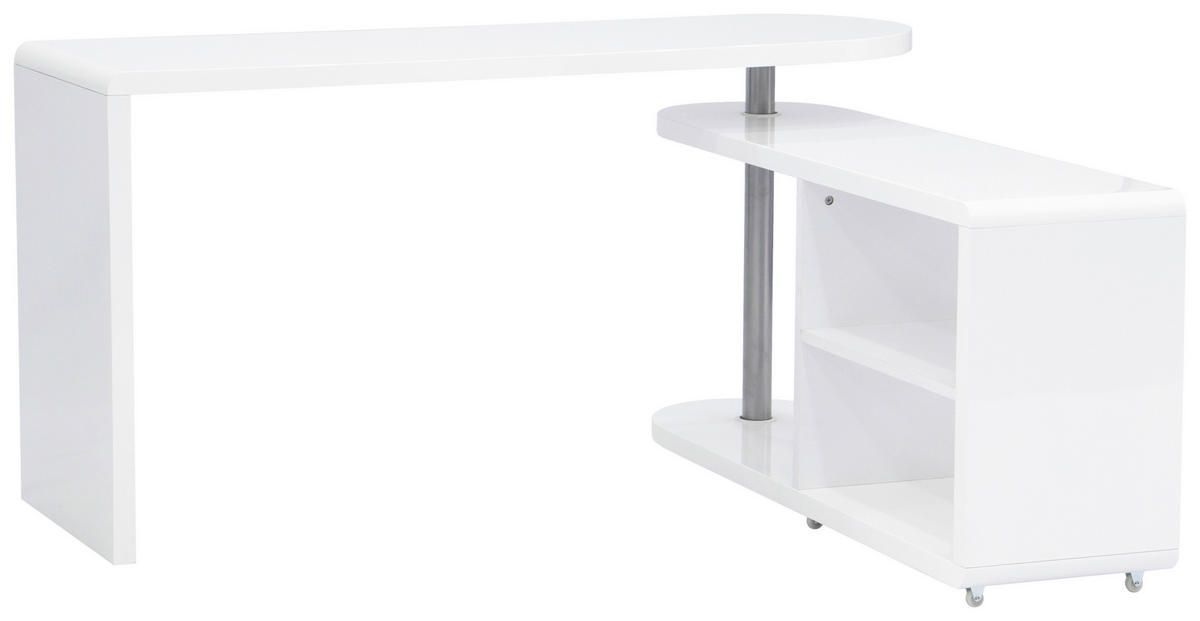 ECKSCHREIBTISCH  in Silberfarben, Weiß Hochglanz  - Weiß Hochglanz/Silberfarben, MODERN, Holzwerkstoff/Kunststoff (145/74.7/50cm) - MID.YOU