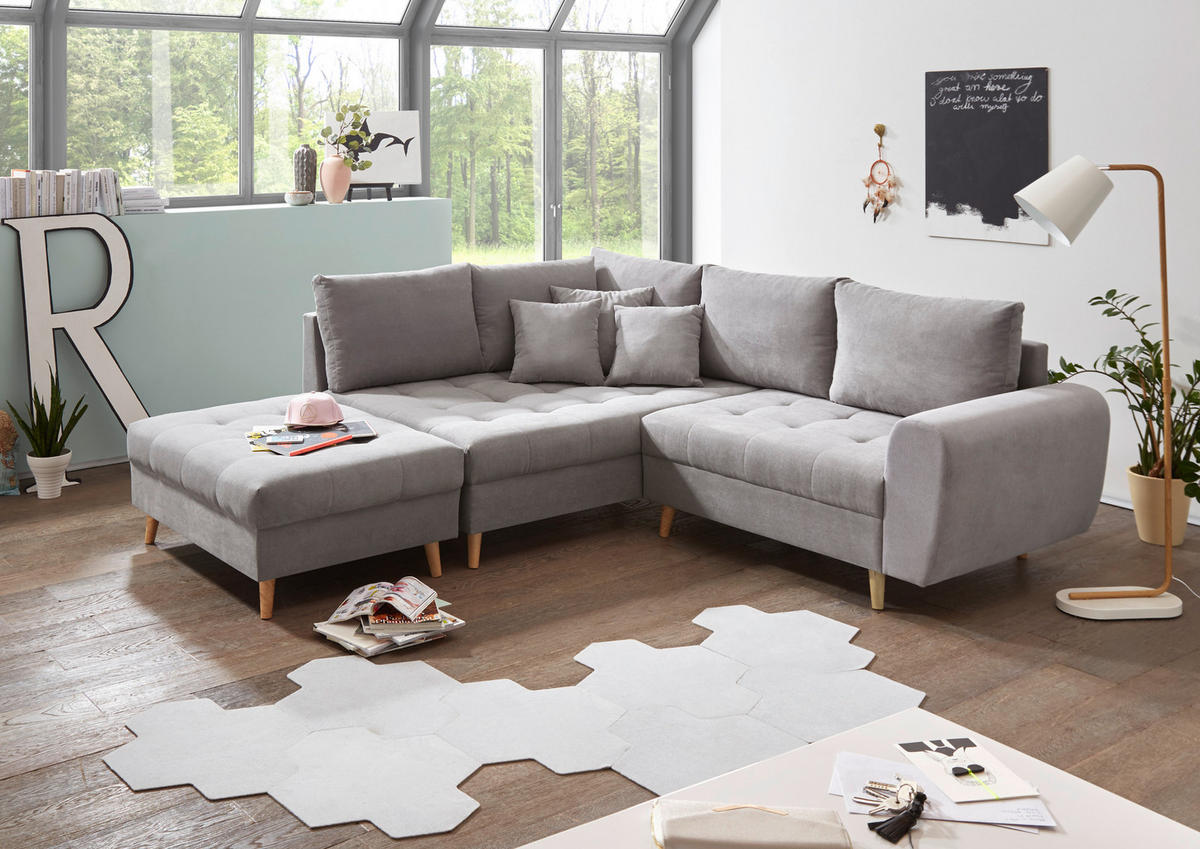 TABURETKA, textil, kompozitné drevo, 106/48/80 cm - farba borovice/svetlosivá, Konventionell, drevo/kompozitné drevo (106/48/80cm) - MID.YOU