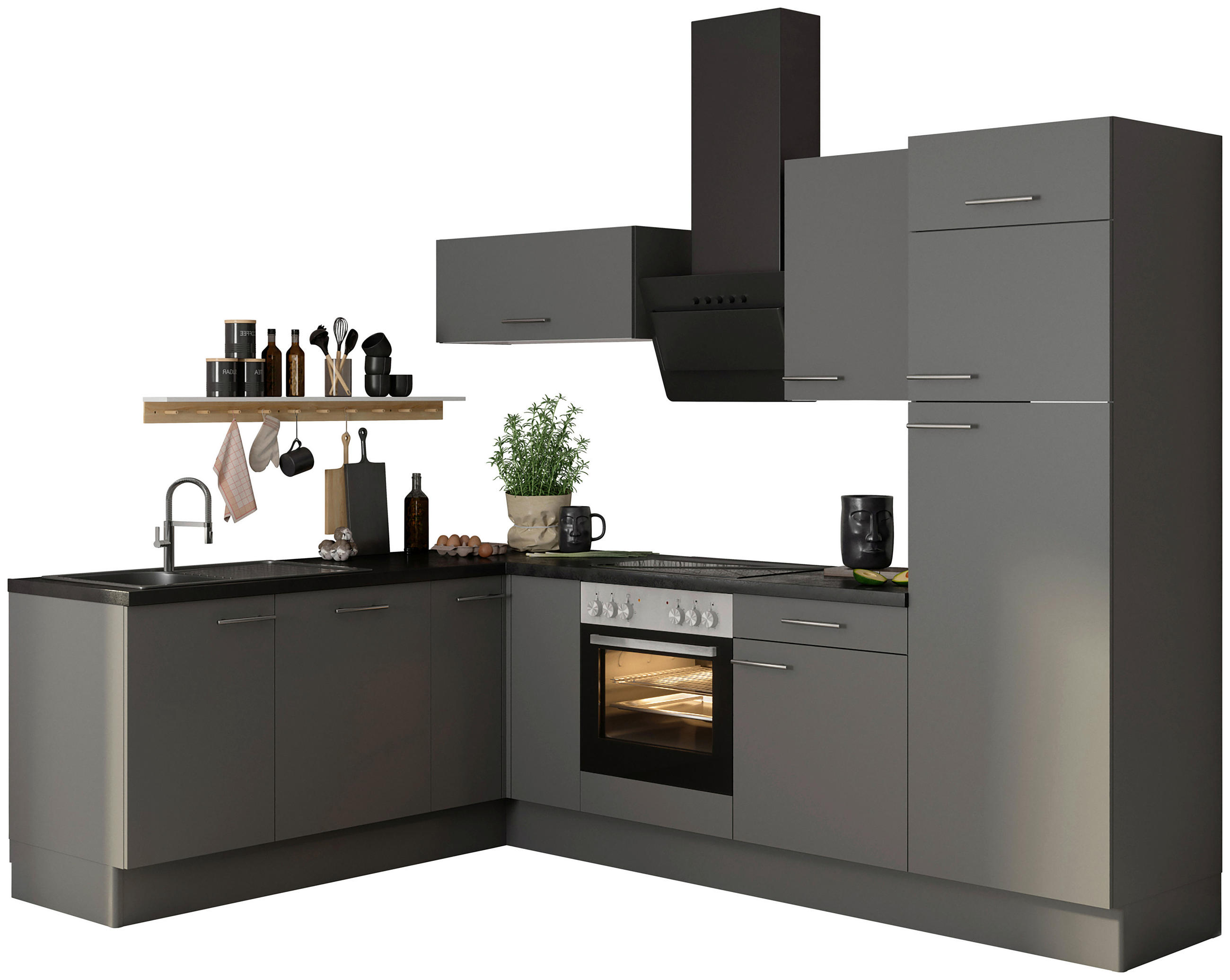 ECKKÜCHE 200/270 cm in Grau - Edelstahlfarben/Anthrazit, Basics, Holzwerkstoff/Metall (200/270cm) - Optifit