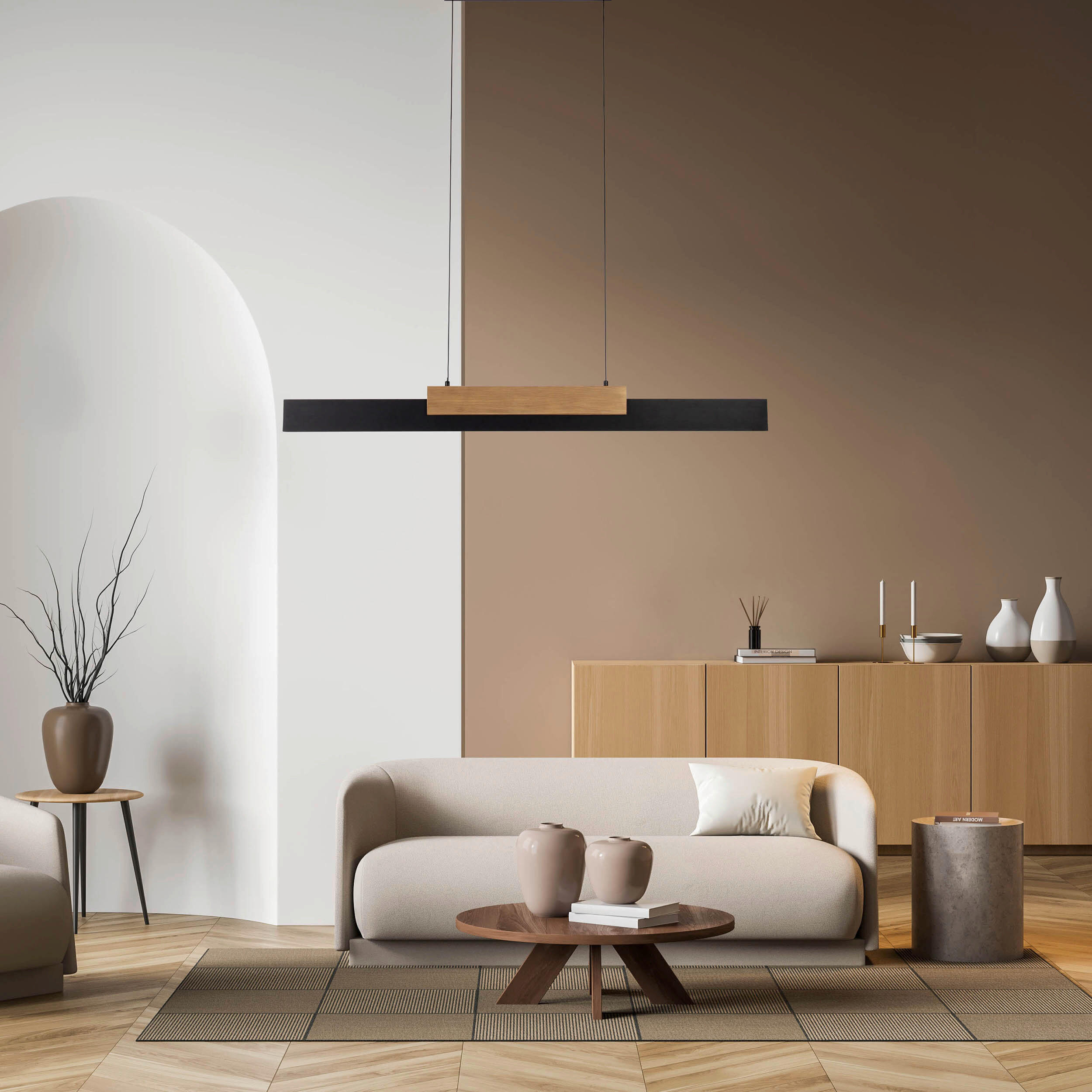 LED-PENDELLEUCHTE WIEBKE 120.5/6/150 cm   - Eichefarben/Schwarz, Natur, Holz/Metall (120.5/6/150cm) - Näve