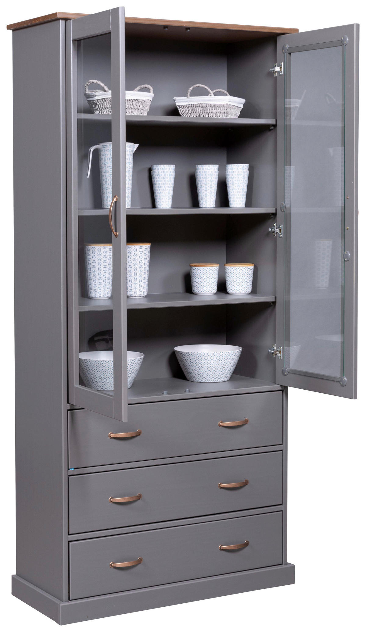VITRINE  in massiv Kiefer Braun, Grau  - Braun/Grau, KONVENTIONELL, Holz (190/90/38,4cm) - MID.YOU