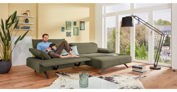 ECKSOFA Biella in Flachgewebe Olivgrün  280/165 cm  - Anthrazit/Olivgrün, Design, Textil/Metall (280/165cm) - Johann Jakob