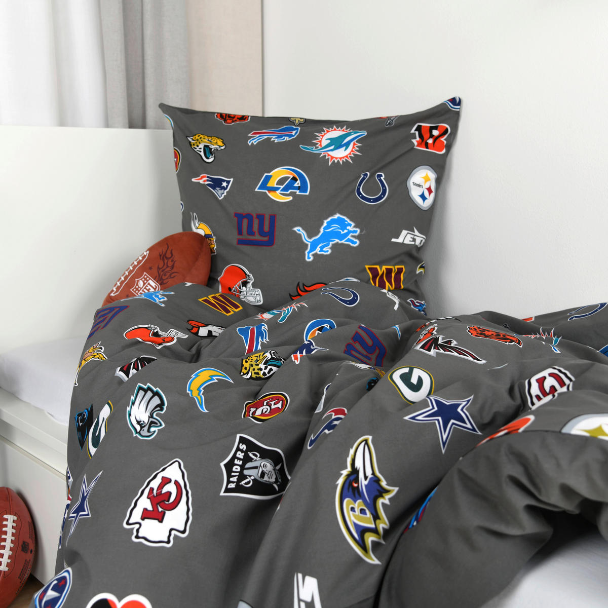 JUGENDBETTWÄSCHE NFL Renforcé 135/200 cm  - Grau, Design, Textil (135/200cm) - Herding