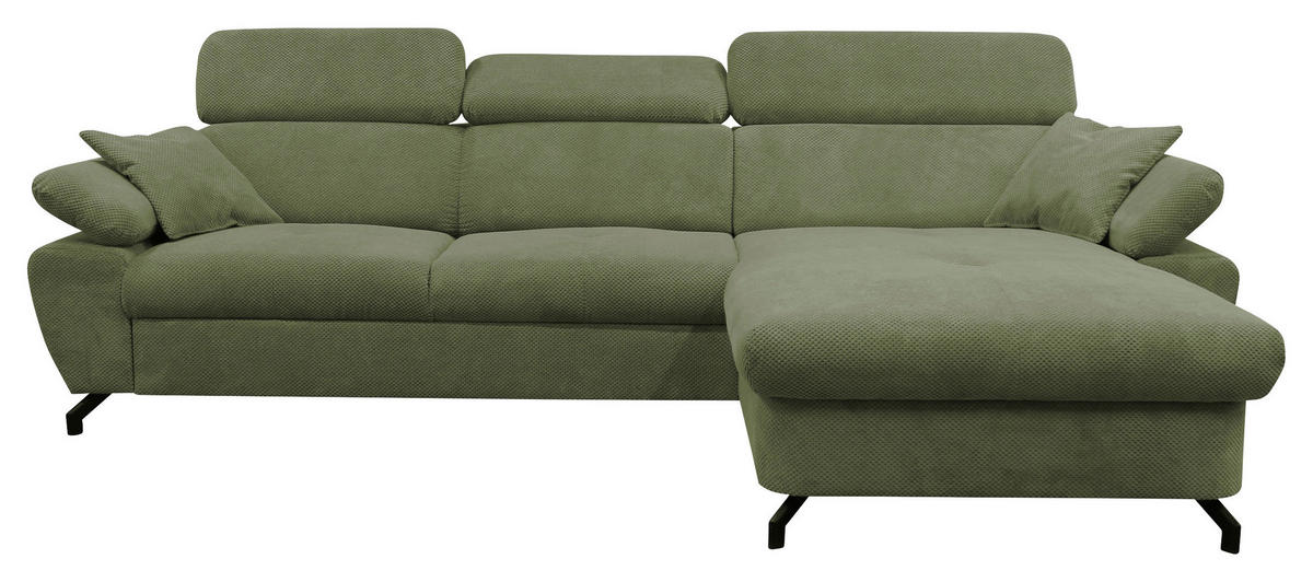 ECKSOFA OMEGA Grün Chenille Zierkissen, Bettkasten  - Schwarz/Grün, Design, Textil/Metall (280/186cm) - MID.YOU