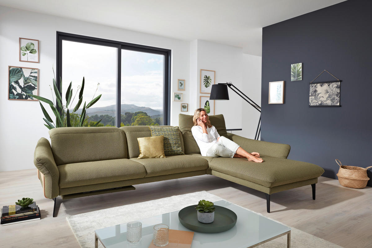 ECKSOFA in Webstoff Olivgrün  - Anthrazit/Olivgrün, Design, Holz/Textil (314/179cm) - Himolla
