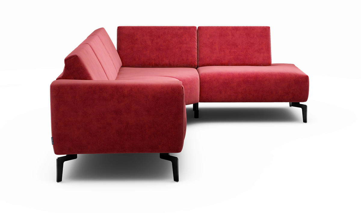 ECKSOFA Cosy Rot Samt  - Rot/Schwarz, Design, Textil/Metall (256/193cm) - SENSOO