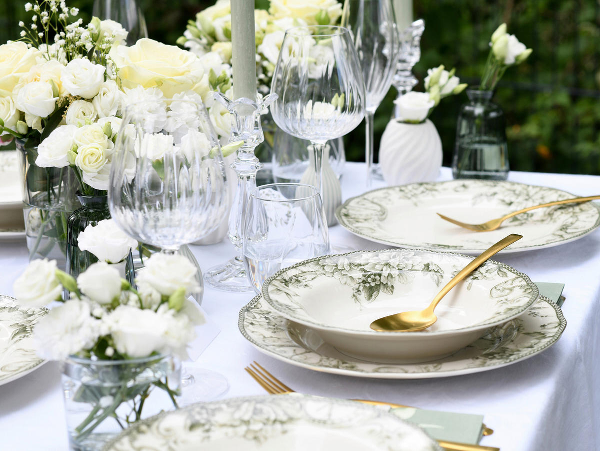 TAFELSERVICE Grün, Weiß Adelaide Grün 8-teilig  - Weiß/Grün, Basics, Keramik - Creatable