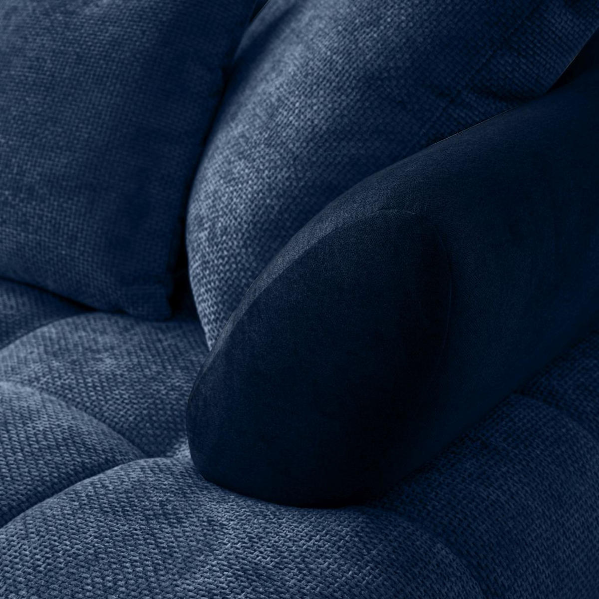 ECKSOFA in Chenille Dunkelblau  - Schwarz/Dunkelblau, Modern, Textil/Metall (184/262cm) - MID.YOU