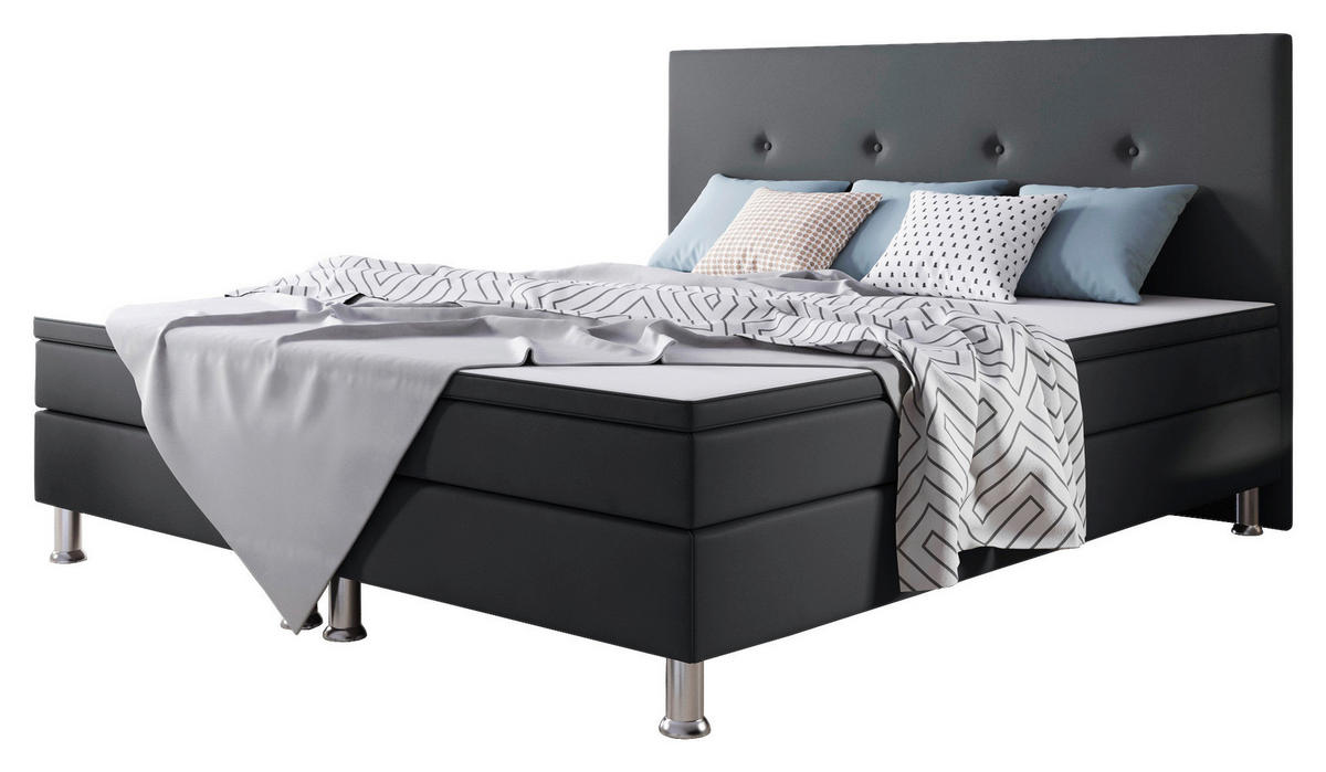 BOXSPRINGBETT 180/200 cm  in Anthrazit  - Anthrazit/Silberfarben, KONVENTIONELL, Textil/Metall (180/200cm) - MID.YOU