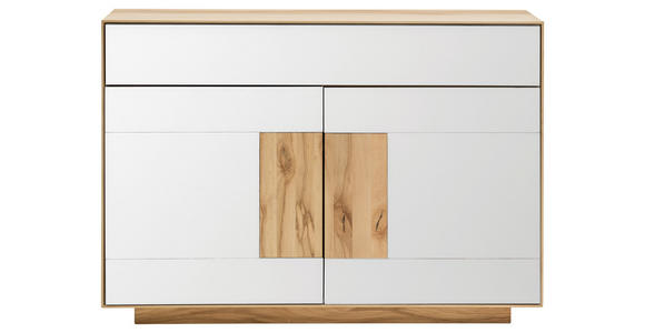 SIDEBOARD Kernbuche massiv Weiß, Buchefarben Einlegeboden  - Buchefarben/Weiß, MODERN, Glas/Holz (120/87/40cm) - Linea Natura