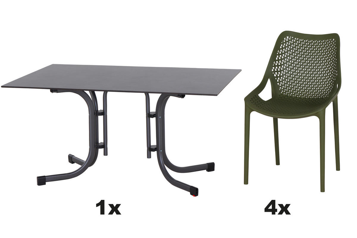 GARTENGARNITUR 5-teilig Stahl  - Anthrazit/Grün, Basics, Kunststoff/Metall (90/81/140cm) - Siena Garden