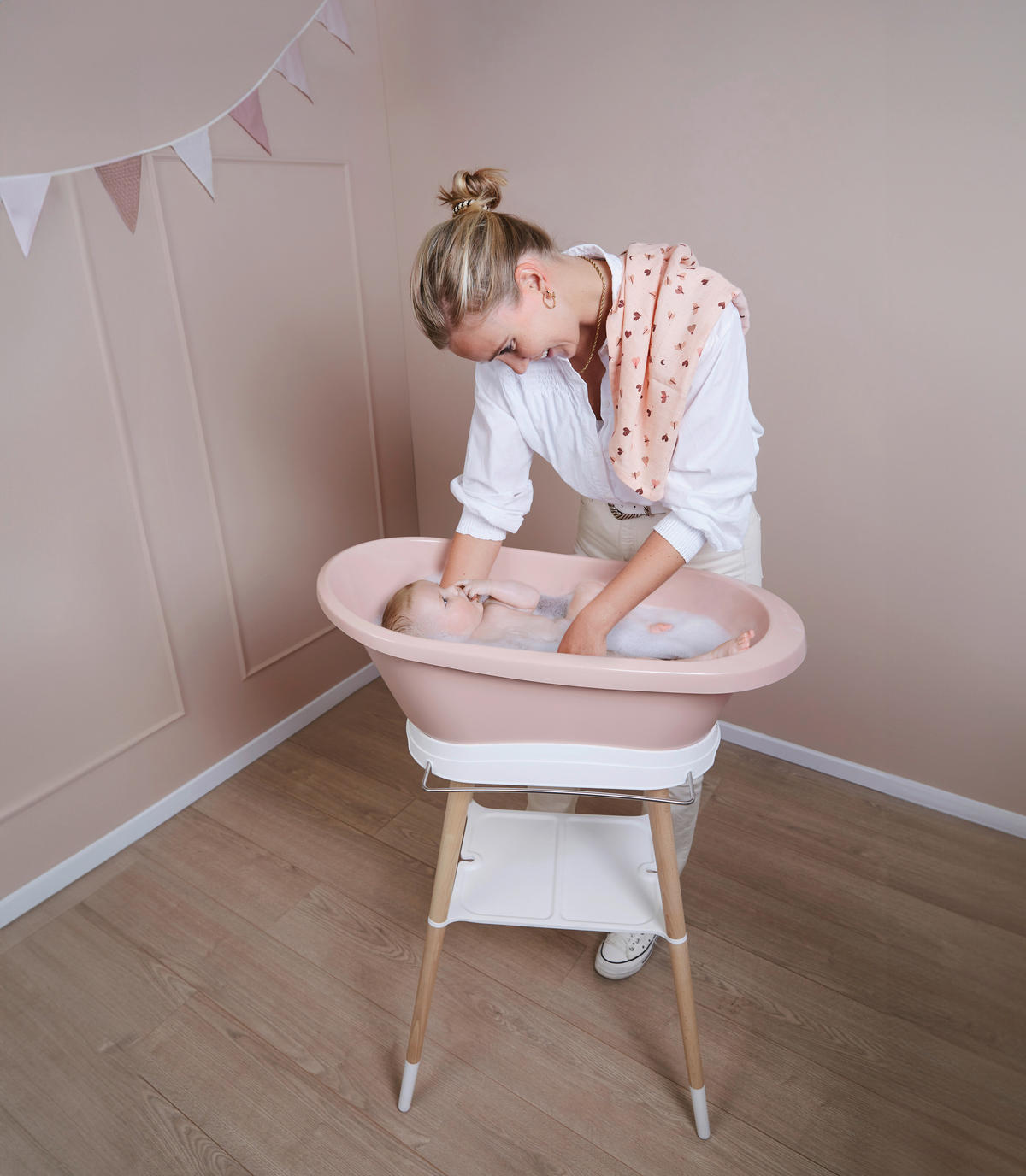 SET ZA KUPANJE BEBE  SENSE PALE PINK  - prljavo ružičasta, Basics, plastika (79,5/40/46cm) - Bebe Jou