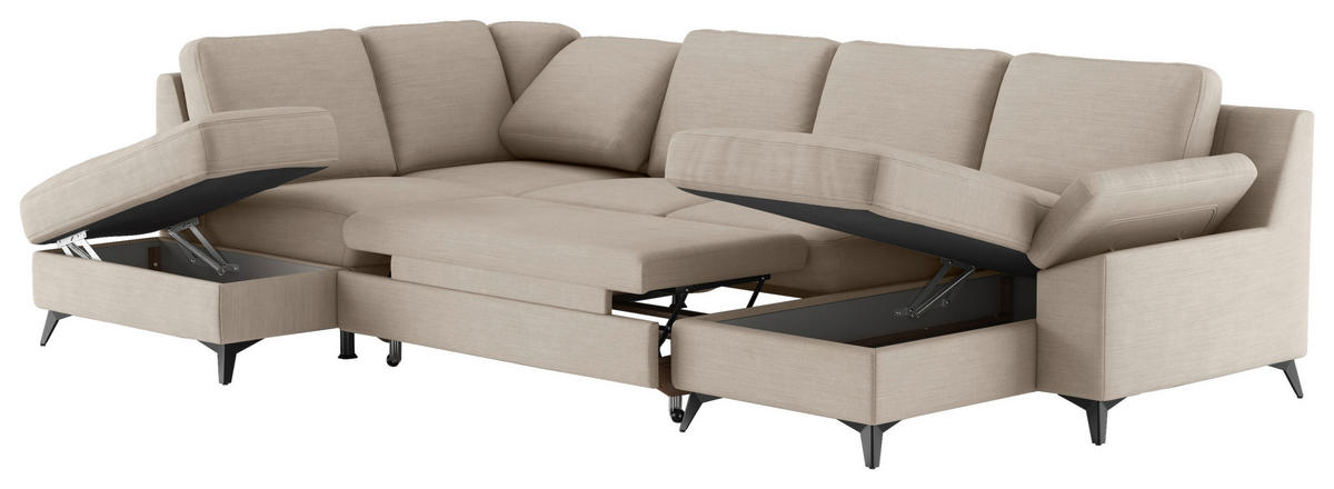 WOHNLANDSCHAFT in Flachgewebe Beige  - Beige/Schwarz, Konventionell, Textil/Metall (204/309/156cm) - Cotta
