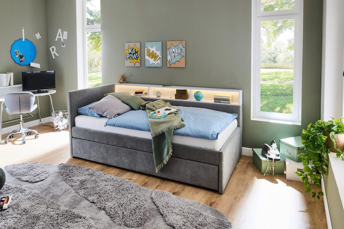 STAURAUMBETT 120/200 cm  in Grau, Weiß  - Weiß/Grau, MODERN, Holz/Holzwerkstoff (120/200cm) - Stylife