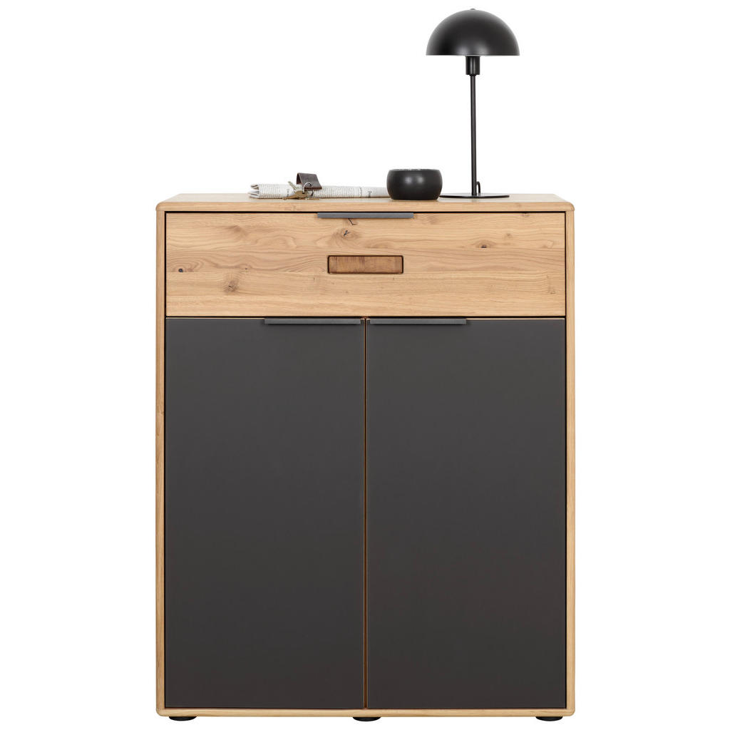 Thumbnail - Linea Natura Schuhschrank, Anthrazit, Eiche Bianco, Metall, Eiche, furniert,teilmassiv, 4 Fächer, 1 Schubladen, 84x104x3...