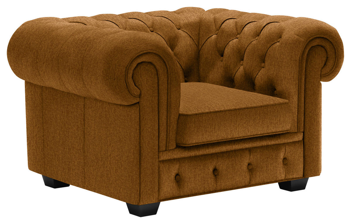 CHESTERFIELD-SESSEL in Webstoff Currygelb  - Wengefarben/Currygelb, Lifestyle, Holz/Textil (115/76,5/96cm) - Landscape