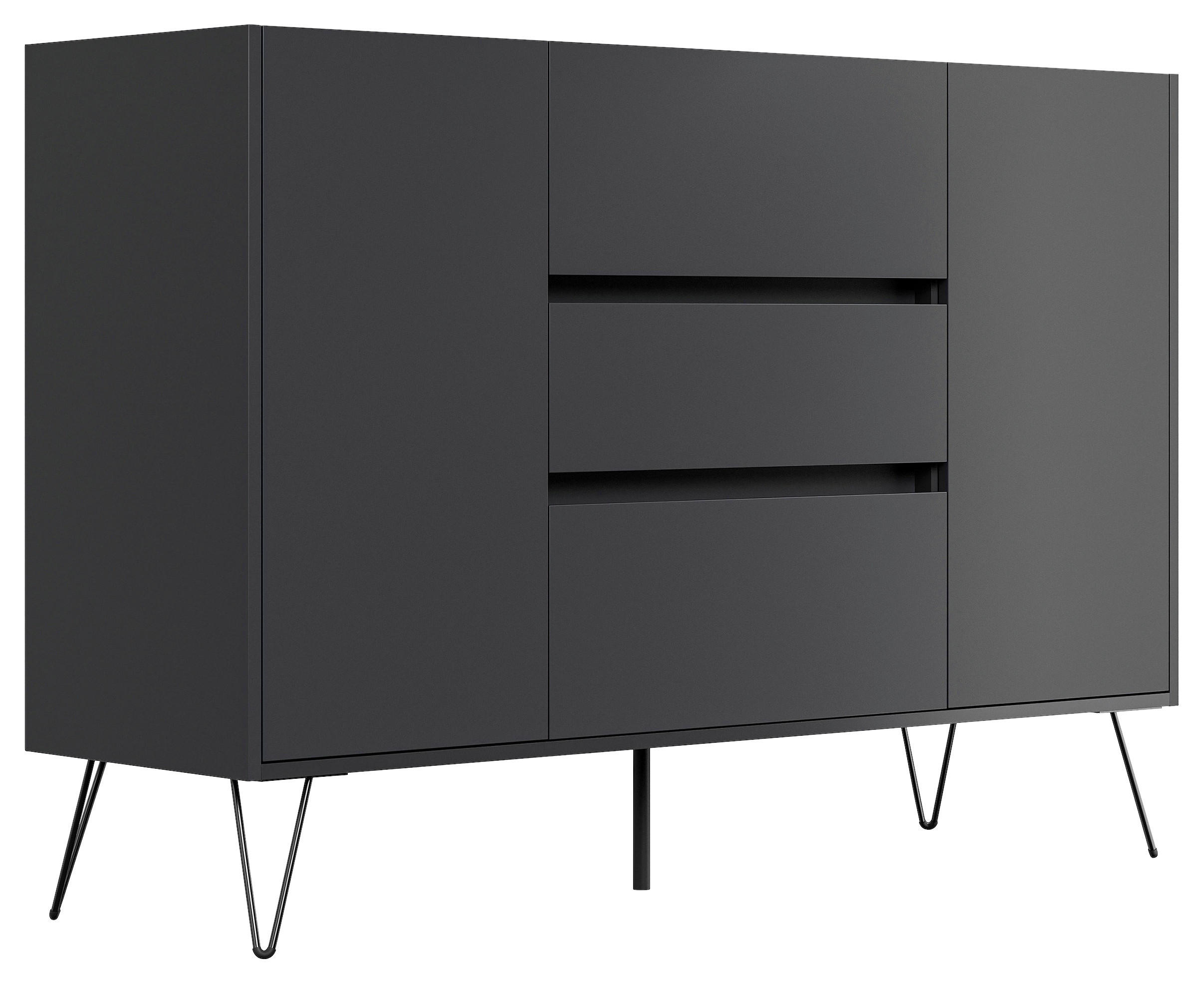 SIDEBOARD Posseik Industrial 140/93,6/42 cm 3 Schublade(n)  - Eichefarben/Graphitfarben, Design, Holzwerkstoff/Metall (140/93,6/42cm) - P & B