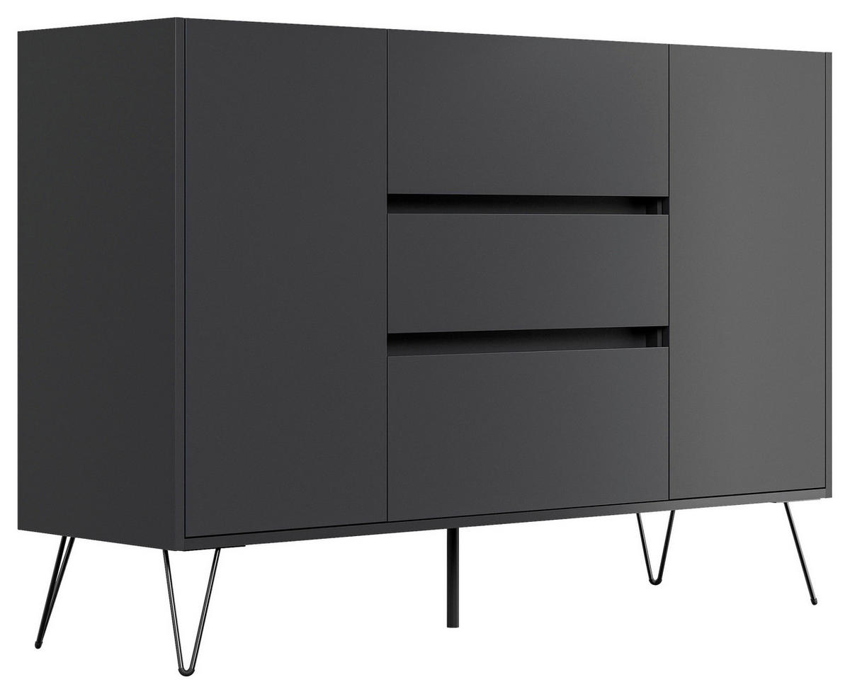 SIDEBOARD Posseik Industrial 140/93,6/42 cm 3 Schublade(n)  - Eichefarben/Graphitfarben, Design, Holzwerkstoff/Metall (140/93,6/42cm) - P & B