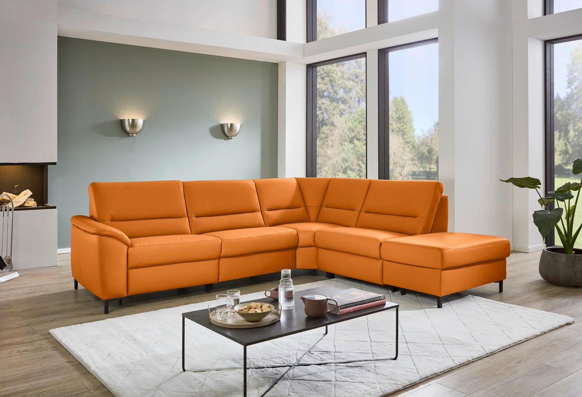 ECKSOFA  in Echtleder Orange  290/249 cm  - Schwarz/Orange, KONVENTIONELL, Leder/Metall (290/249cm) - Beldomo Premium