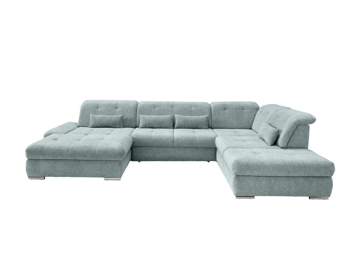 WOHNLANDSCHAFT in Chenille Blau  - Chromfarben/Blau, Design, Textil/Metall (195/376/254cm) - Livetastic