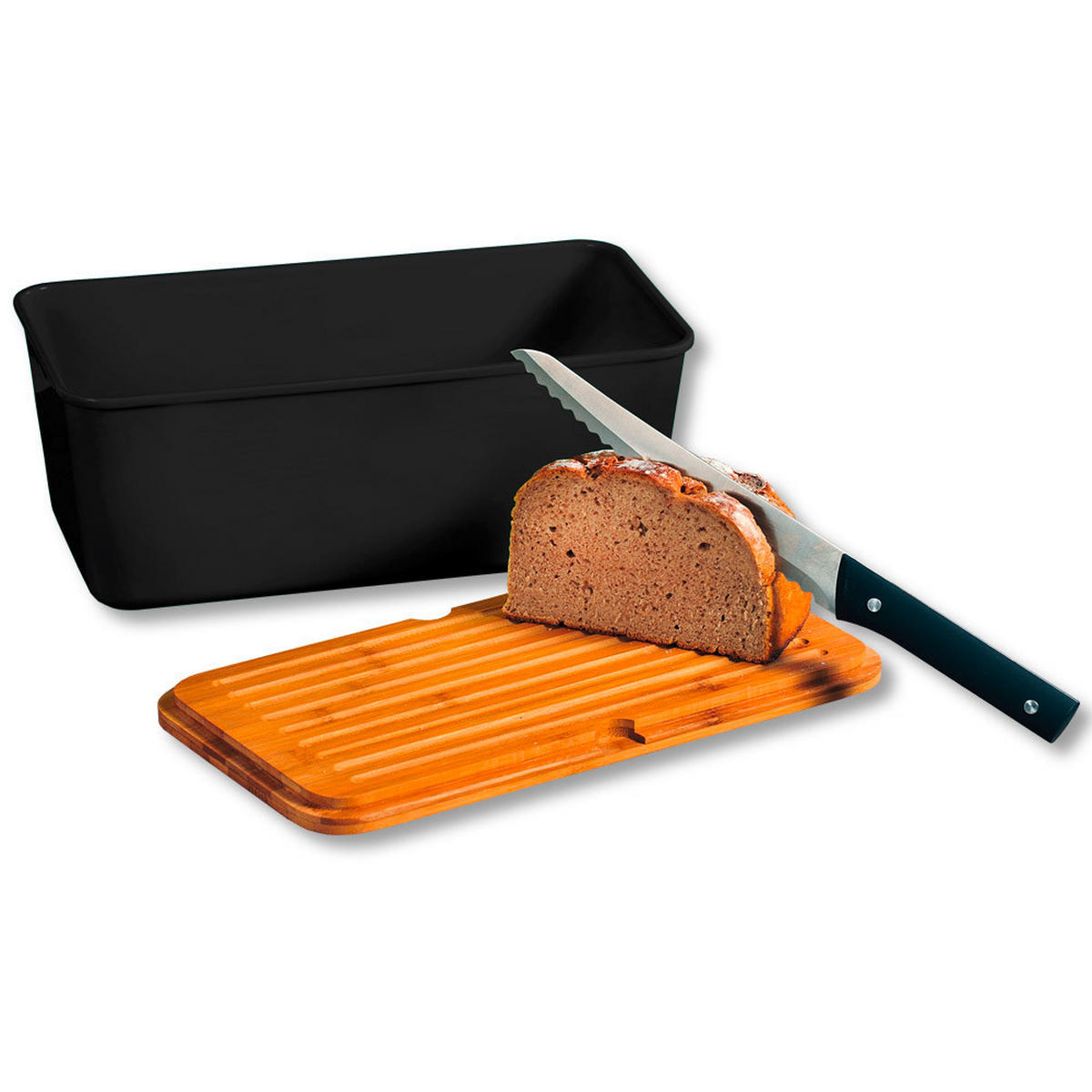 BROTBOX  - Schwarz/Naturfarben, Basics, Holz/Kunststoff (34/18/13.5cm) - Kesper