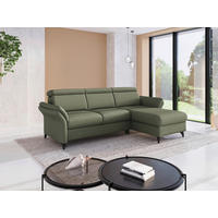 ECKSOFA 253/166 cm GLENDALE E in Flachgewebe Olivgrün Armteilverstellung, Kopfteilverstellung  253/166 cm  - Schwarz/Olivgrün, KONVENTIONELL, Textil/Metall (253/166cm) - Sit & More