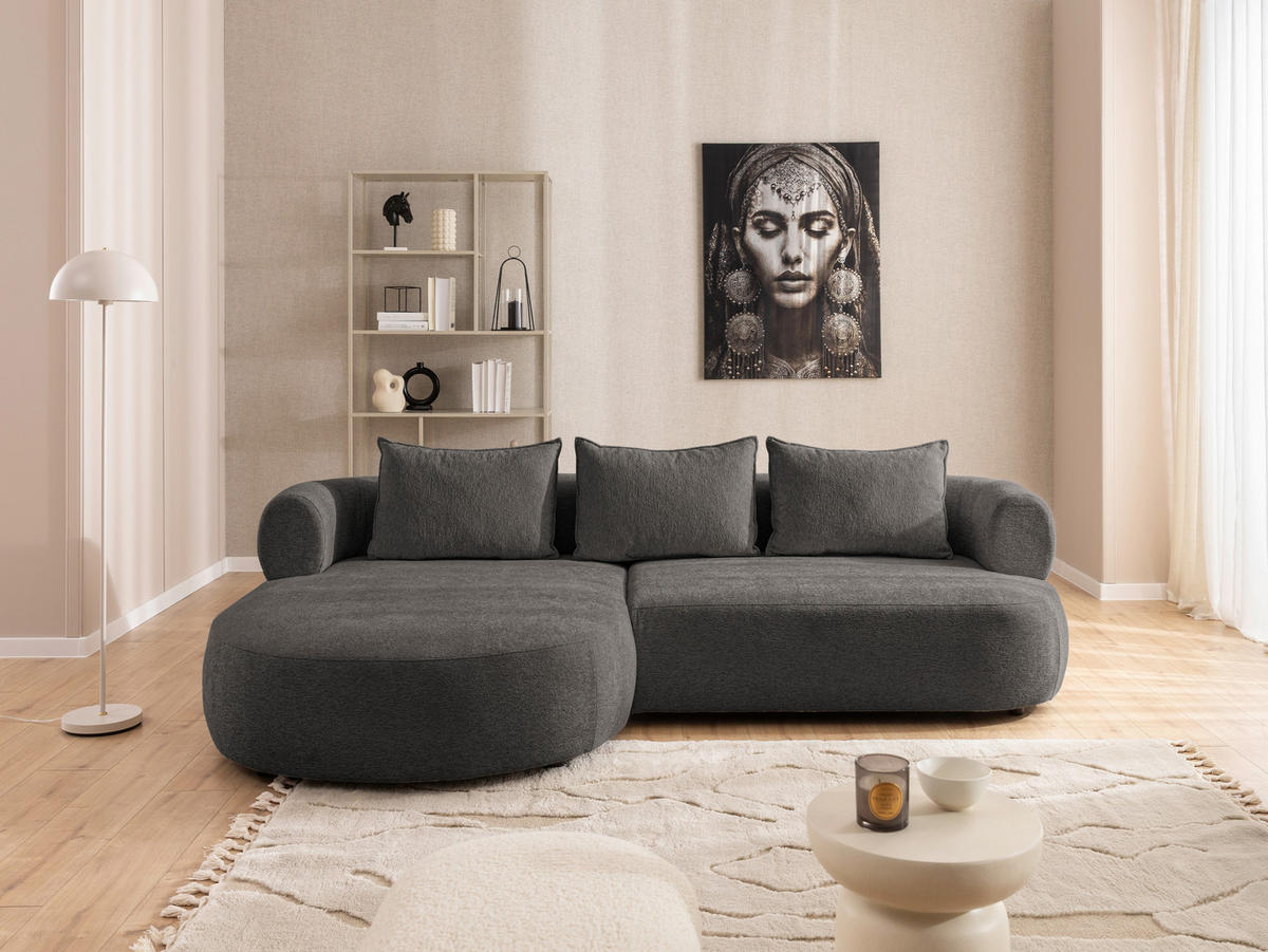 ECKSOFA FERRO Anthrazit Chenille  - Anthrazit/Schwarz, Design, Kunststoff/Textil (156/256cm) - Livetastic