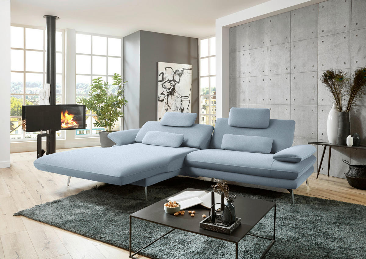 ECKSOFA in Webstoff Hellblau  - Schwarz/Hellblau, Design, Textil/Metall (184/284cm) - Dieter Knoll