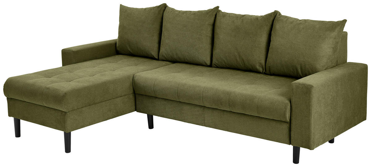 ECKSOFA in Webstoff Dunkelgrün  - Dunkelgrün/Schwarz, Konventionell, Kunststoff/Textil (157/231cm) - P & B