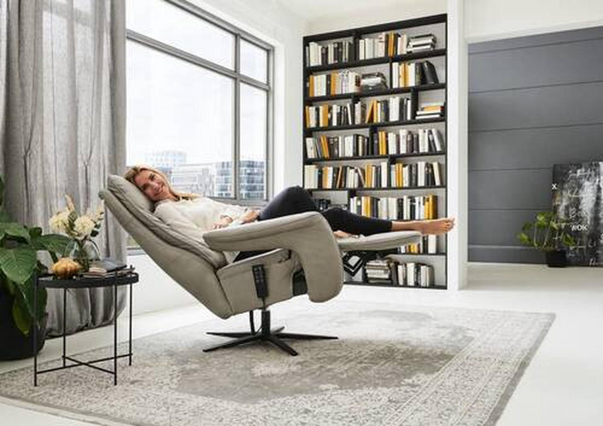 RELAXSESSEL in Leder Hellgrau  - Hellgrau/Schwarz, Design, Leder/Metall (83/116/87cm) - Valdera