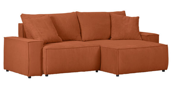 ECKSOFA in Cord Rostfarben  - Rostfarben/Schwarz, KONVENTIONELL, Kunststoff/Textil (250/153cm) - Ambia Home