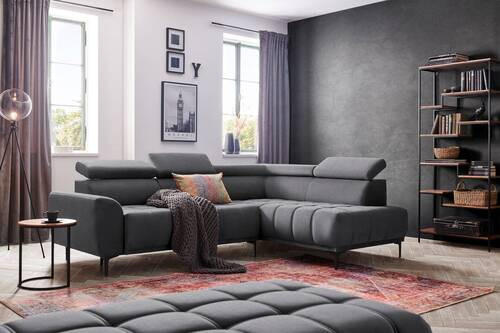 ECKSOFA Graphitfarben Velours  - Schwarz/Graphitfarben, Design, Textil/Metall (261/191cm) - Stylife