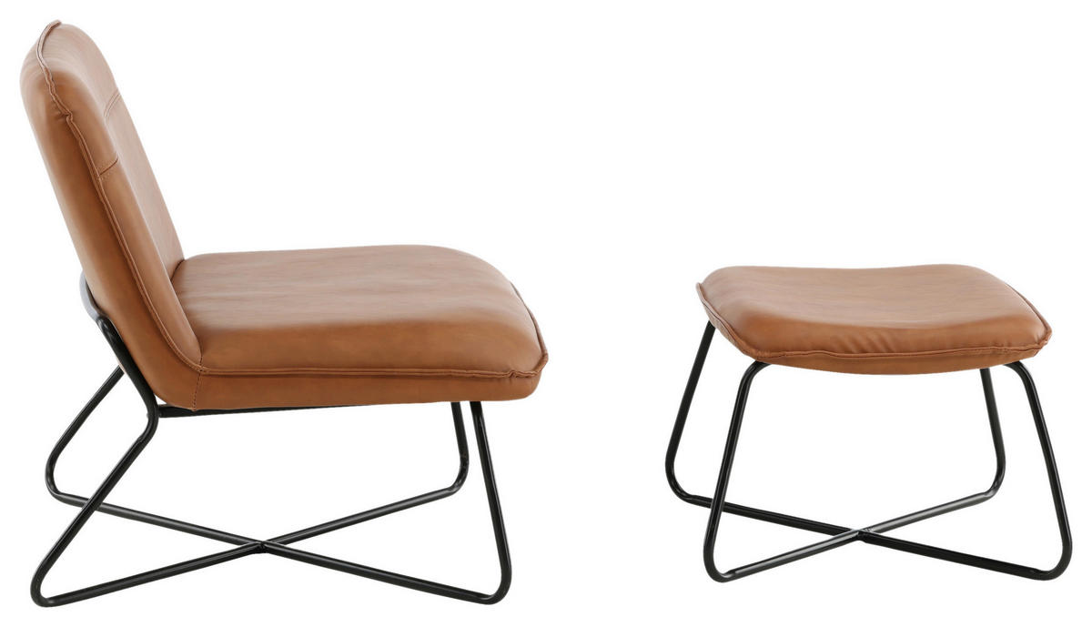 FÅTÖLJ MED FOTPALL i metall, textil brun, svart  - brun/svart, Design, metall/textil (78/71/75cm) - Livetastic