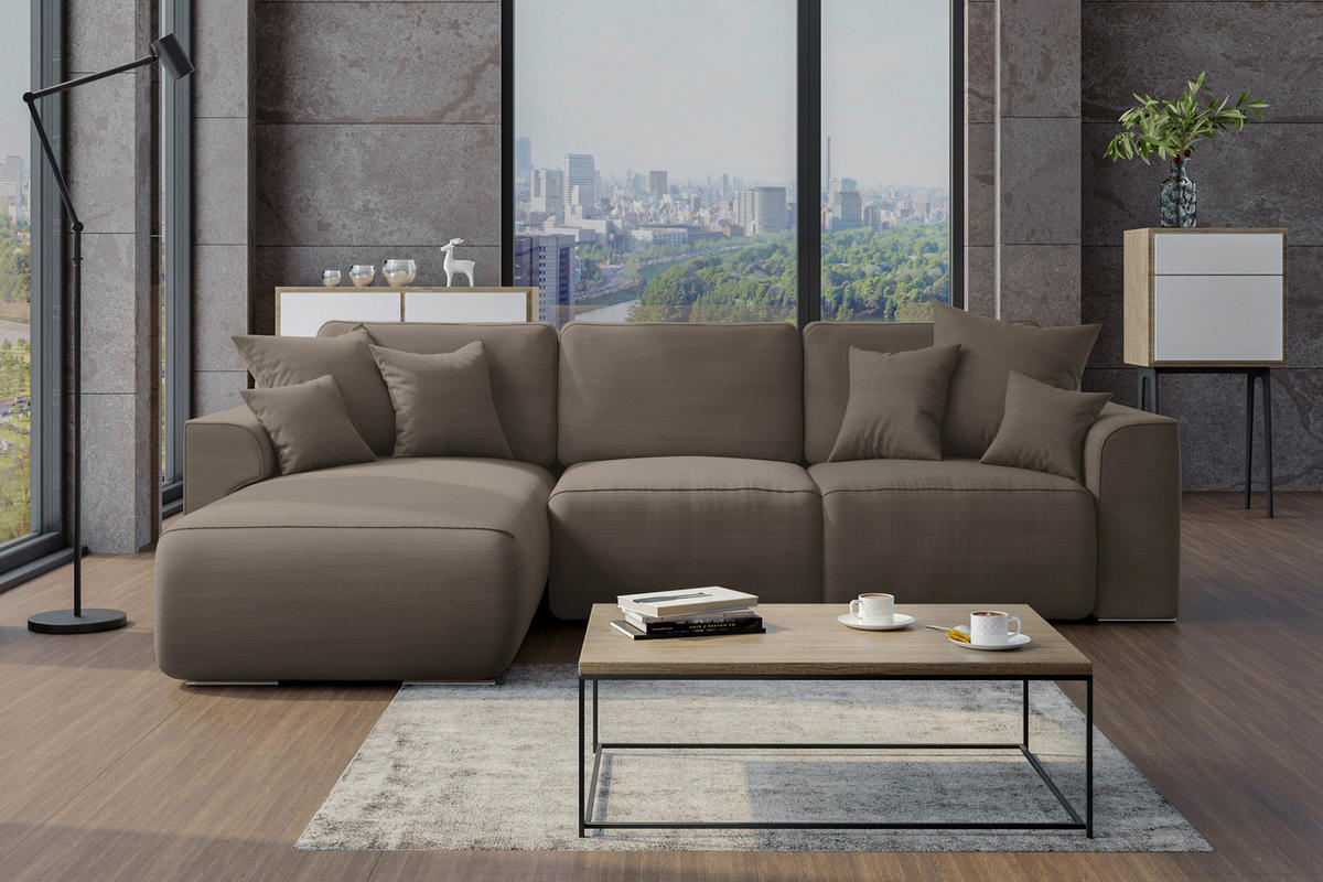 ECKSOFA in Cord Taupe  - Taupe/Chromfarben, Konventionell, Kunststoff/Textil (195/293cm) - MID.YOU