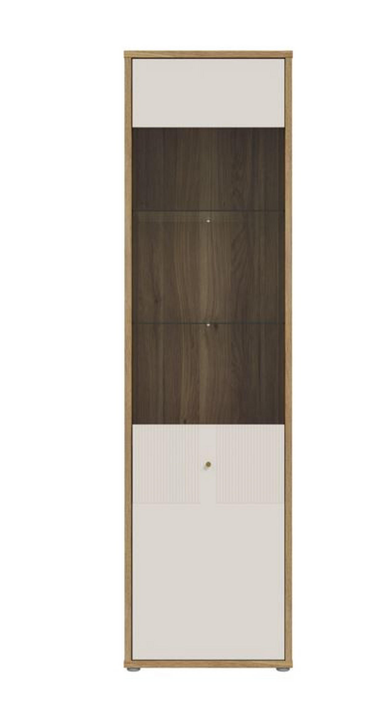VITRINĂ  in culoare lemn stejar, nisipiu  - auriu/culoare lemn stejar, Design, sticlă/metal (54,8/201,5/42cm) - Xora