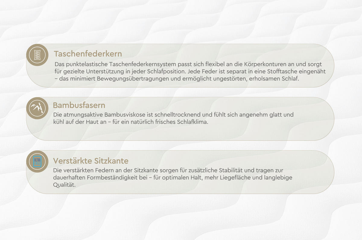 TASCHENFEDERKERNMATRATZE Spinal Support X-SAS Bamboo, 90/200 cm, Höhe ca.: 25 cm, H2 = mittel,  - Dunkelgrau/Weiß, Basics, Textil (90/200cm) - Yatas
