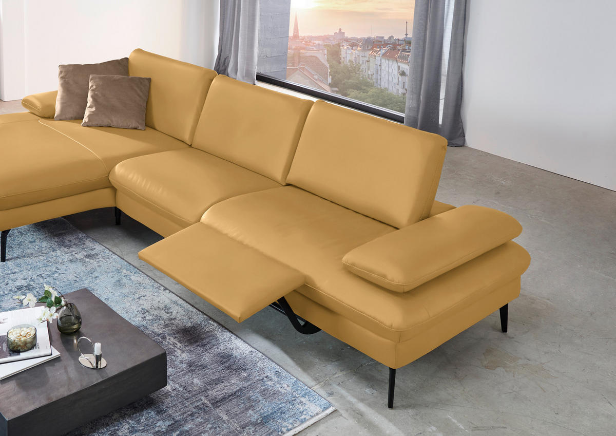 ECKSOFA in Echtleder Gelb  157/325 cm  - Gelb/Schwarz, Design, Leder/Metall (157/325cm) - Dieter Knoll