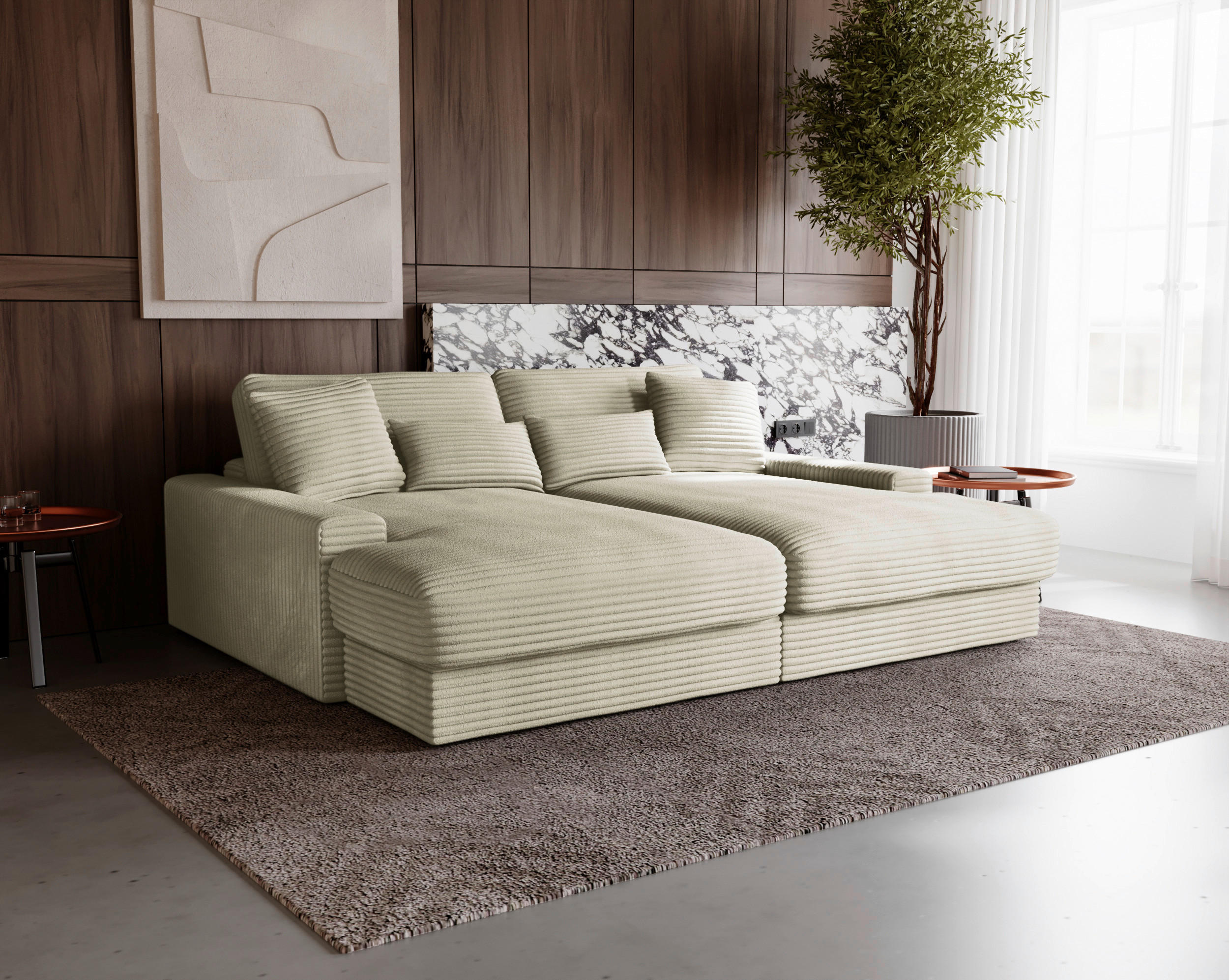 BIGSOFA in Cord Creme  - Creme/Schwarz, MODERN, Kunststoff/Textil (230/85/190cm) - Carryhome