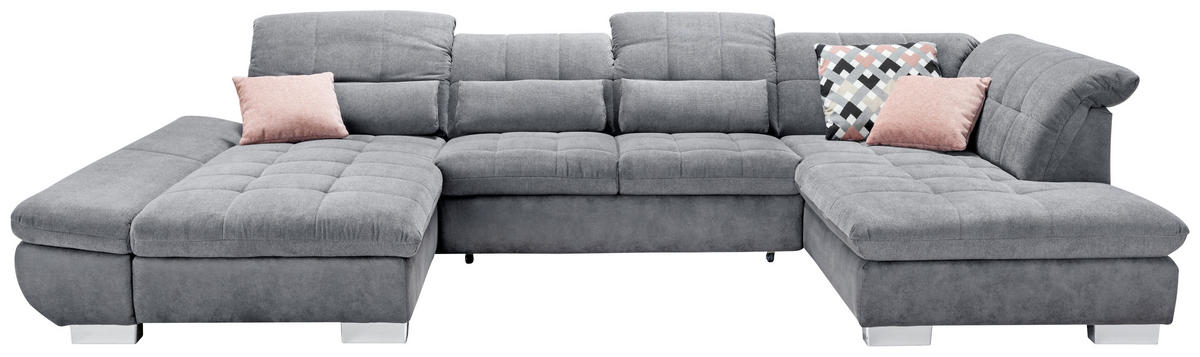 WOHNLANDSCHAFT in Mikrofaser Grau  - Chromfarben/Grau, Design, Kunststoff/Textil (204/350/211cm) - Xora